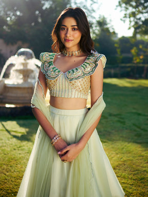 Modern Sage Green Lehenga Set