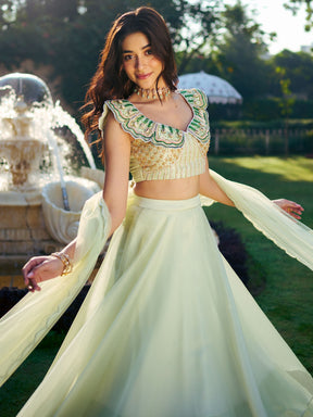 Modern Sage Green Lehenga Set