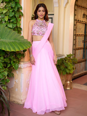 Modern Baby Pink Pre Draped Saree