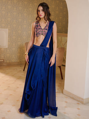Modern Navy Blue Pre Draped Saree
