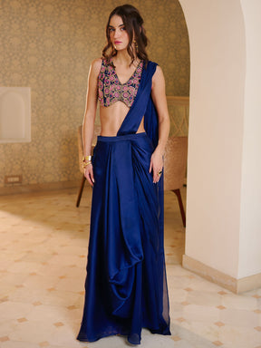 Modern Navy Blue Pre Draped Saree