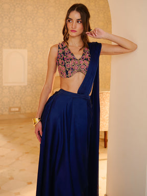 Modern Navy Blue Pre Draped Saree
