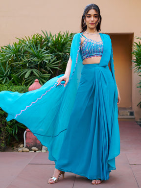 Modern Teal Pre Draped Saree