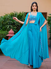 Modern Teal Pre Draped Saree