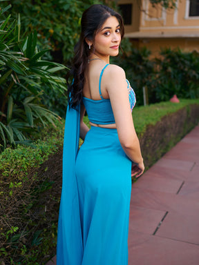Modern Teal Pre Draped Saree