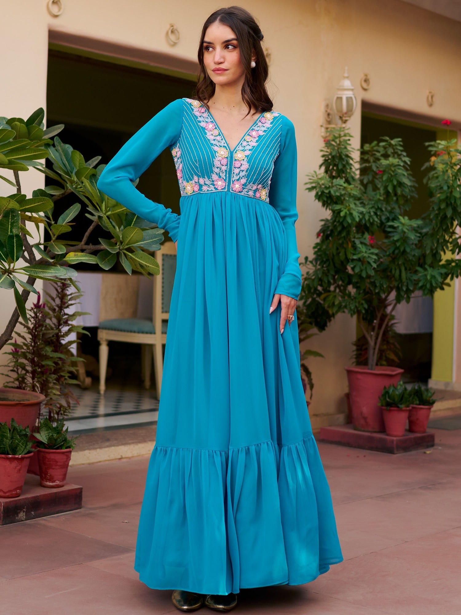 Modern Coral Blue Gown