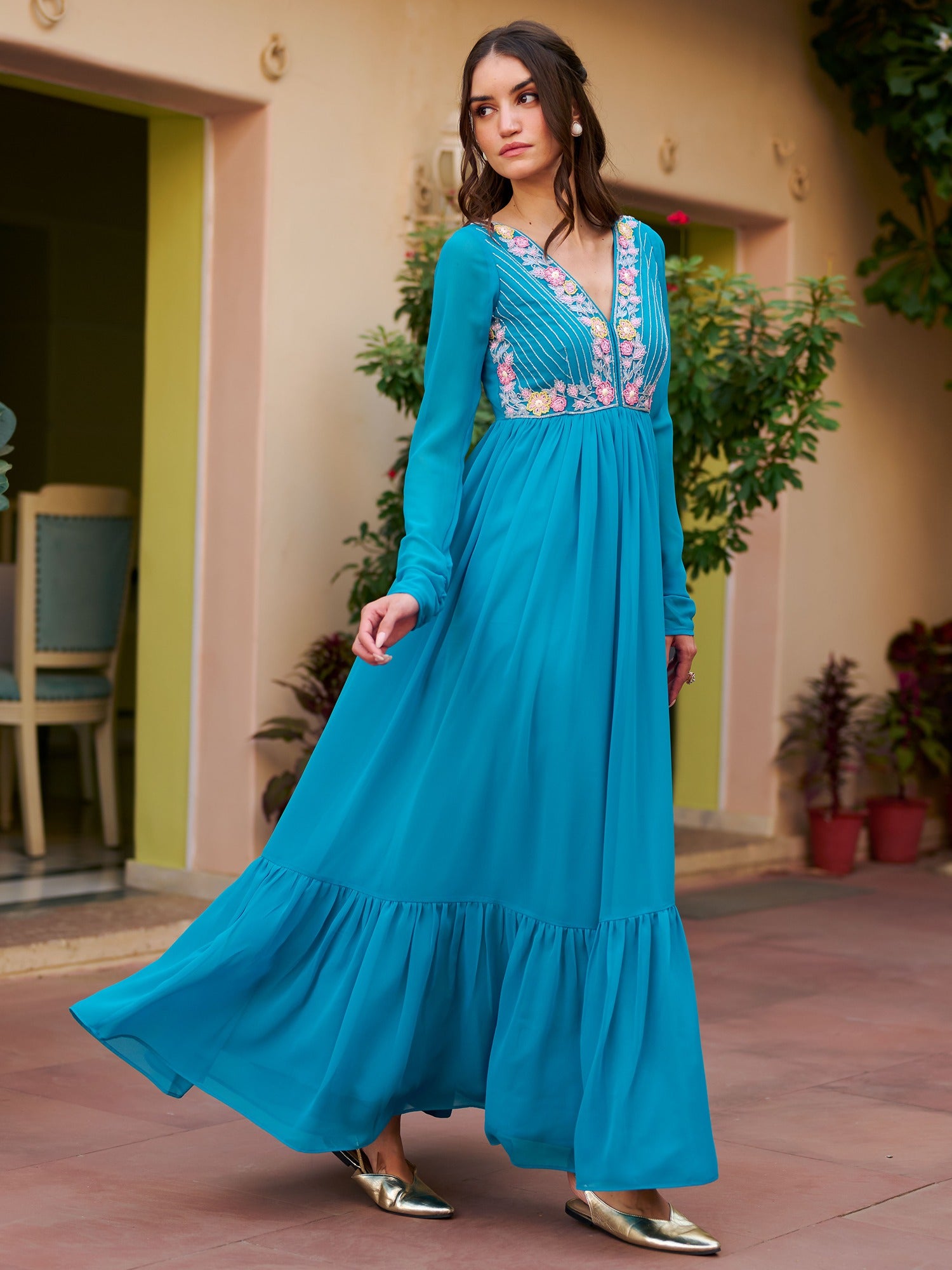Modern Coral Blue Gown