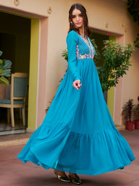 Modern Coral Blue Gown XXS