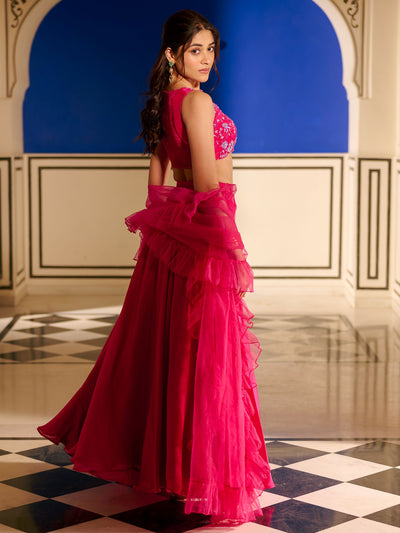 Modern Crimson Pink Lehenga Set
