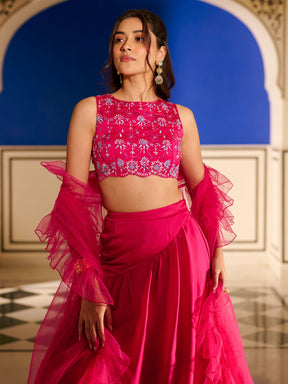 Modern Crimson Pink Lehenga Set
