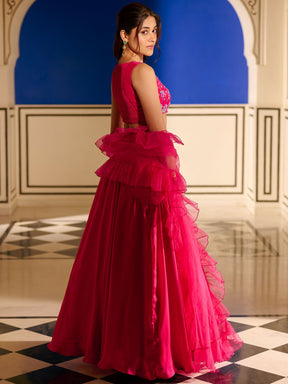 Modern Crimson Pink Lehenga Set