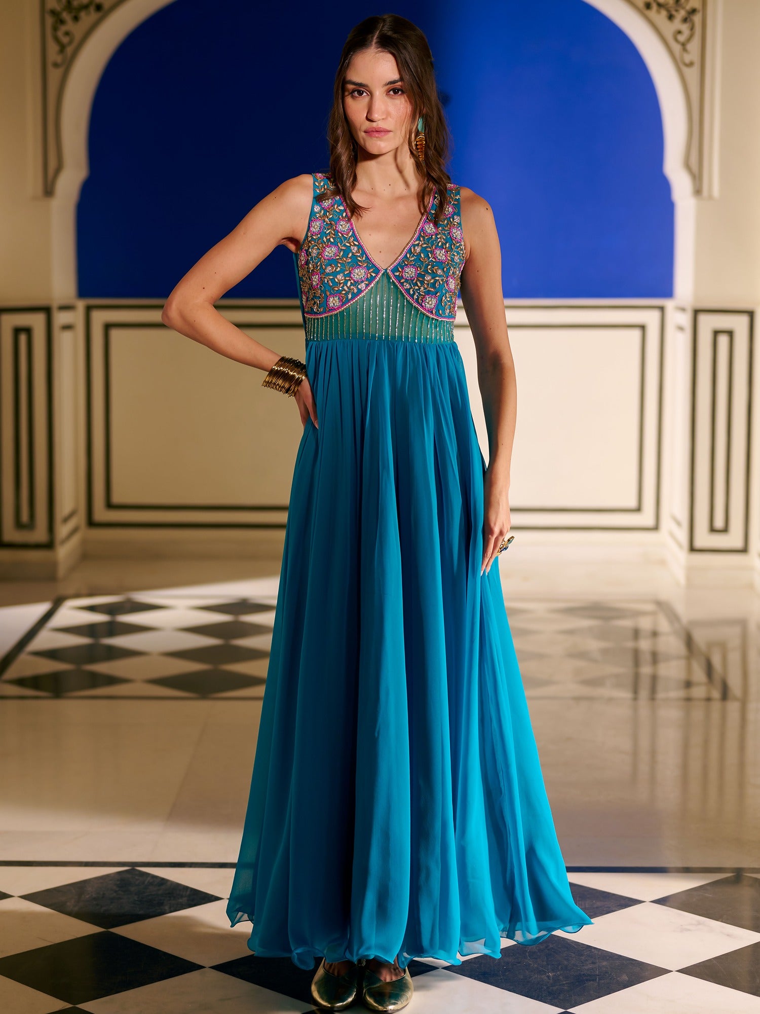 Modern Coral Blue Gown