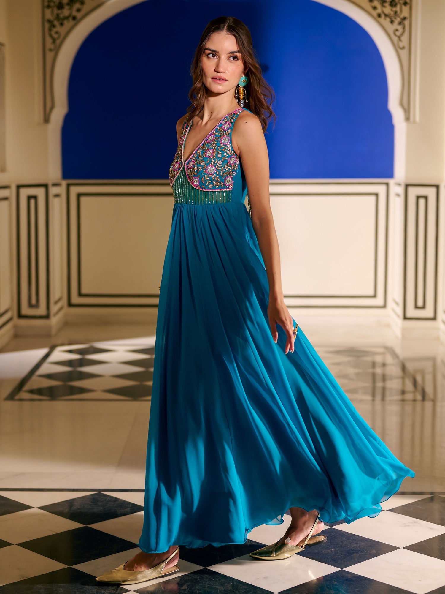 Modern Coral Blue Gown XS