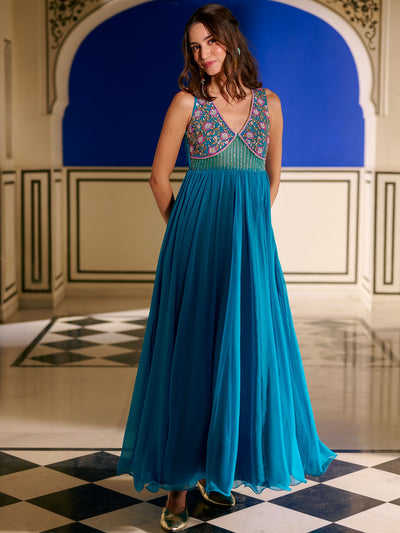 Modern Coral Blue Gown