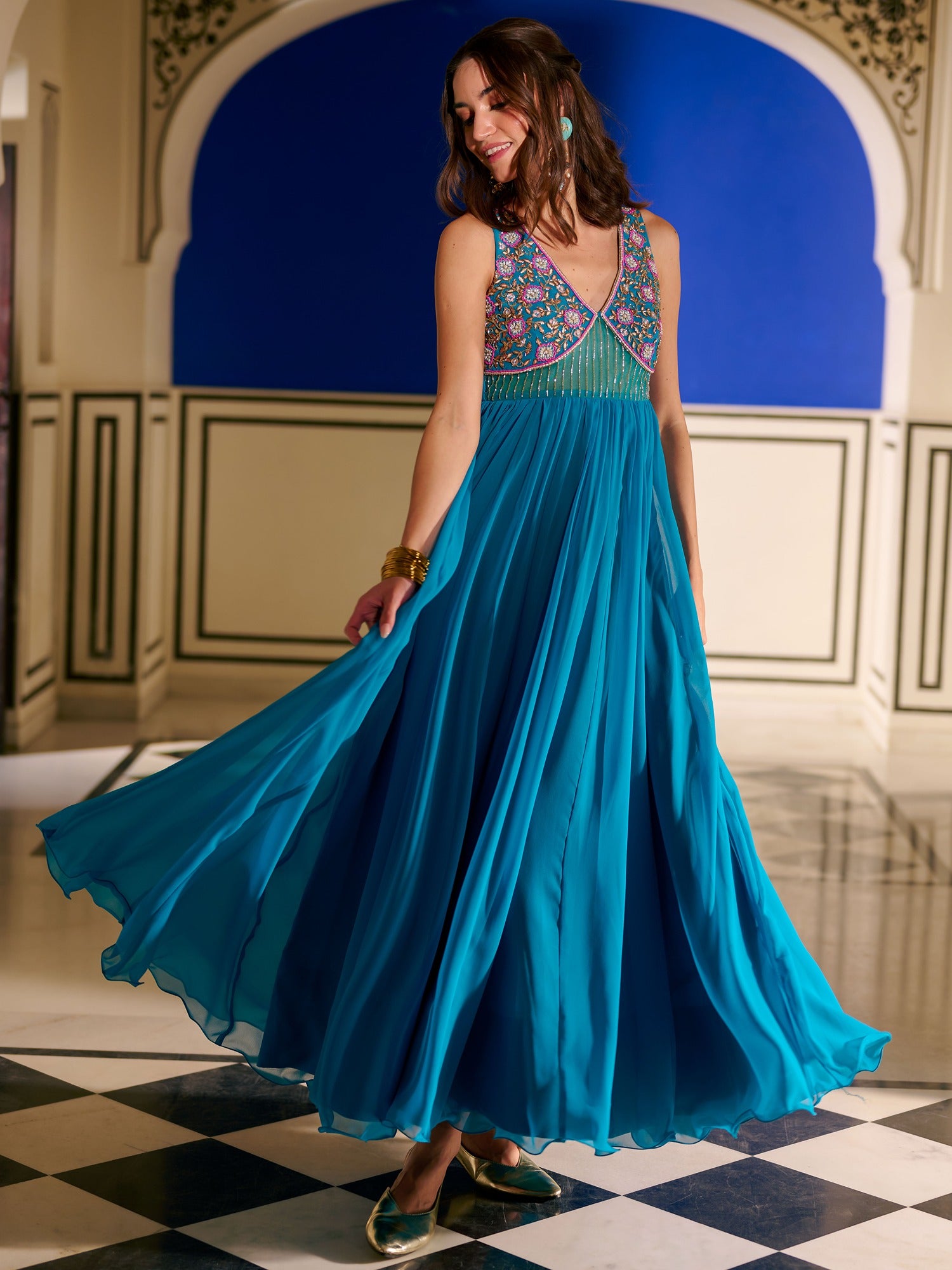 Modern Coral Blue Gown XS