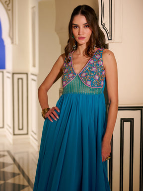 Modern Coral Blue Gown