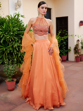 Modern Rust Orange Lehenga Set