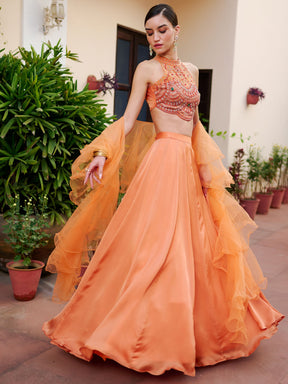 Modern Rust Orange Lehenga Set