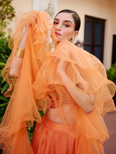 Modern Rust Orange Lehenga Set