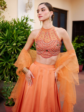 Modern Rust Orange Lehenga Set