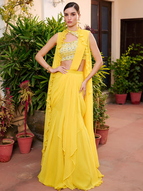Modern Yellow Pre Draped Saree
