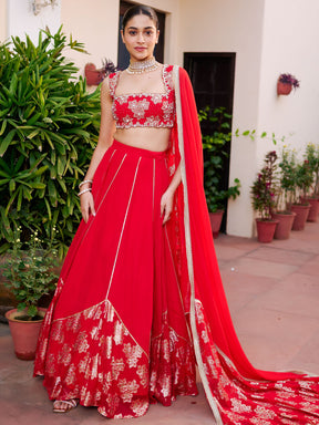 Modern Red Lehenga Set