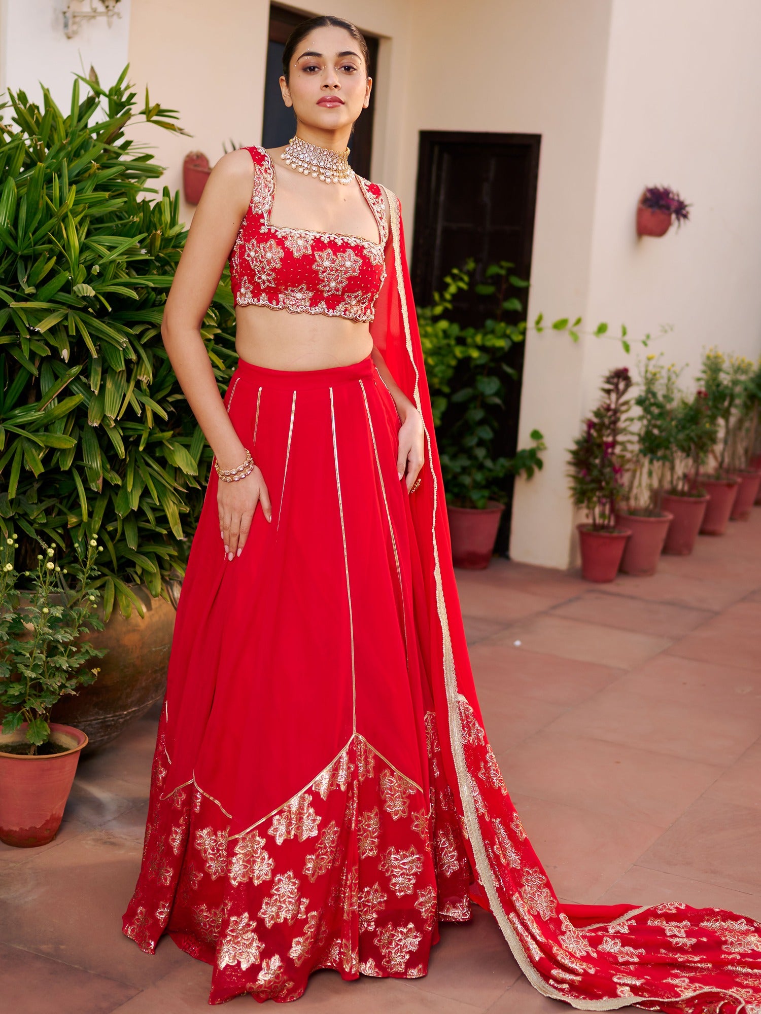Modern Red Lehenga Set