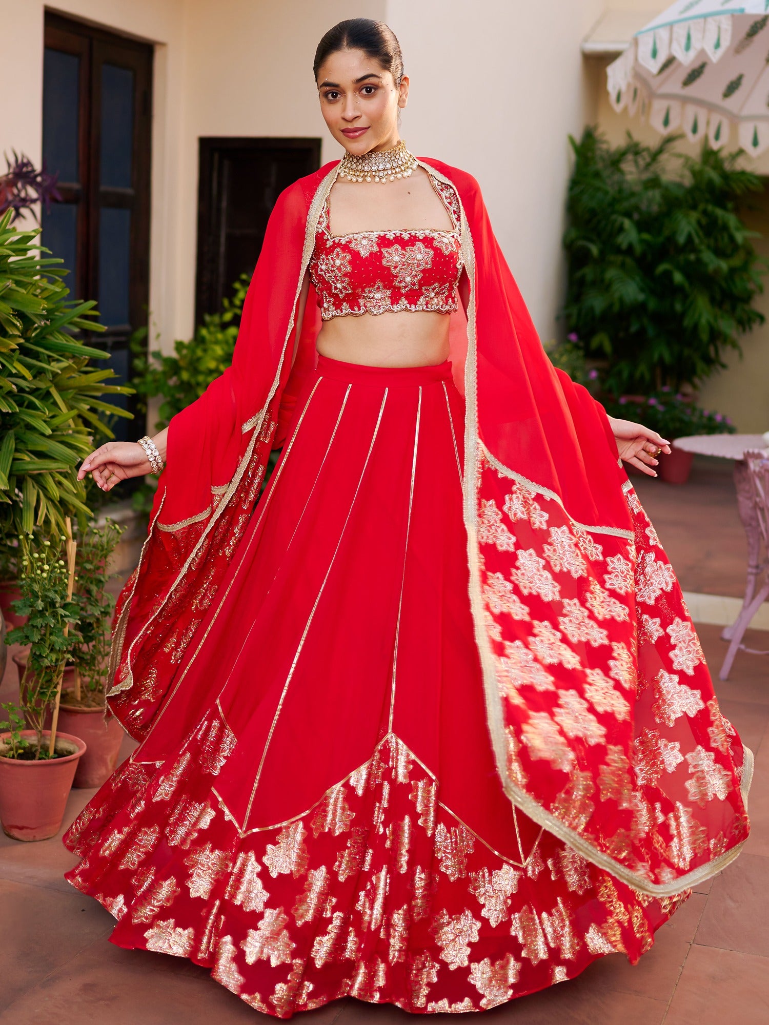 Modern Red Lehenga Set