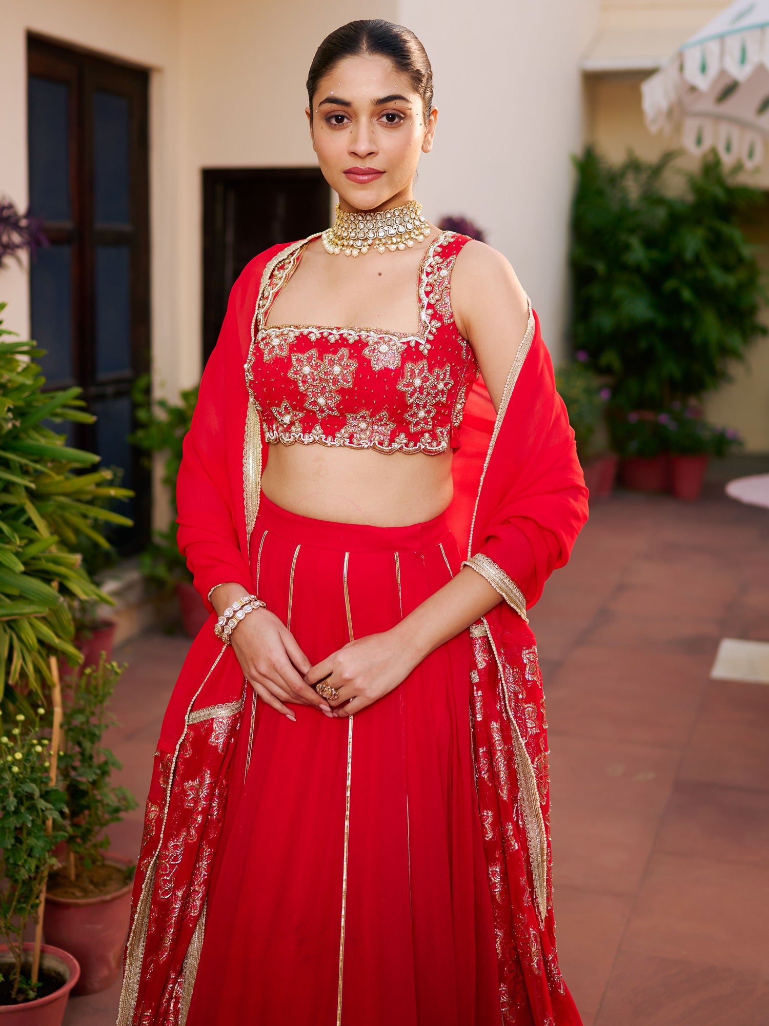 Modern Red Lehenga Set