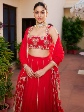 Modern Red Lehenga Set