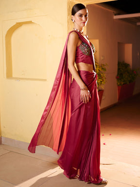 Modern Reddish Pink Pre Draped Saree