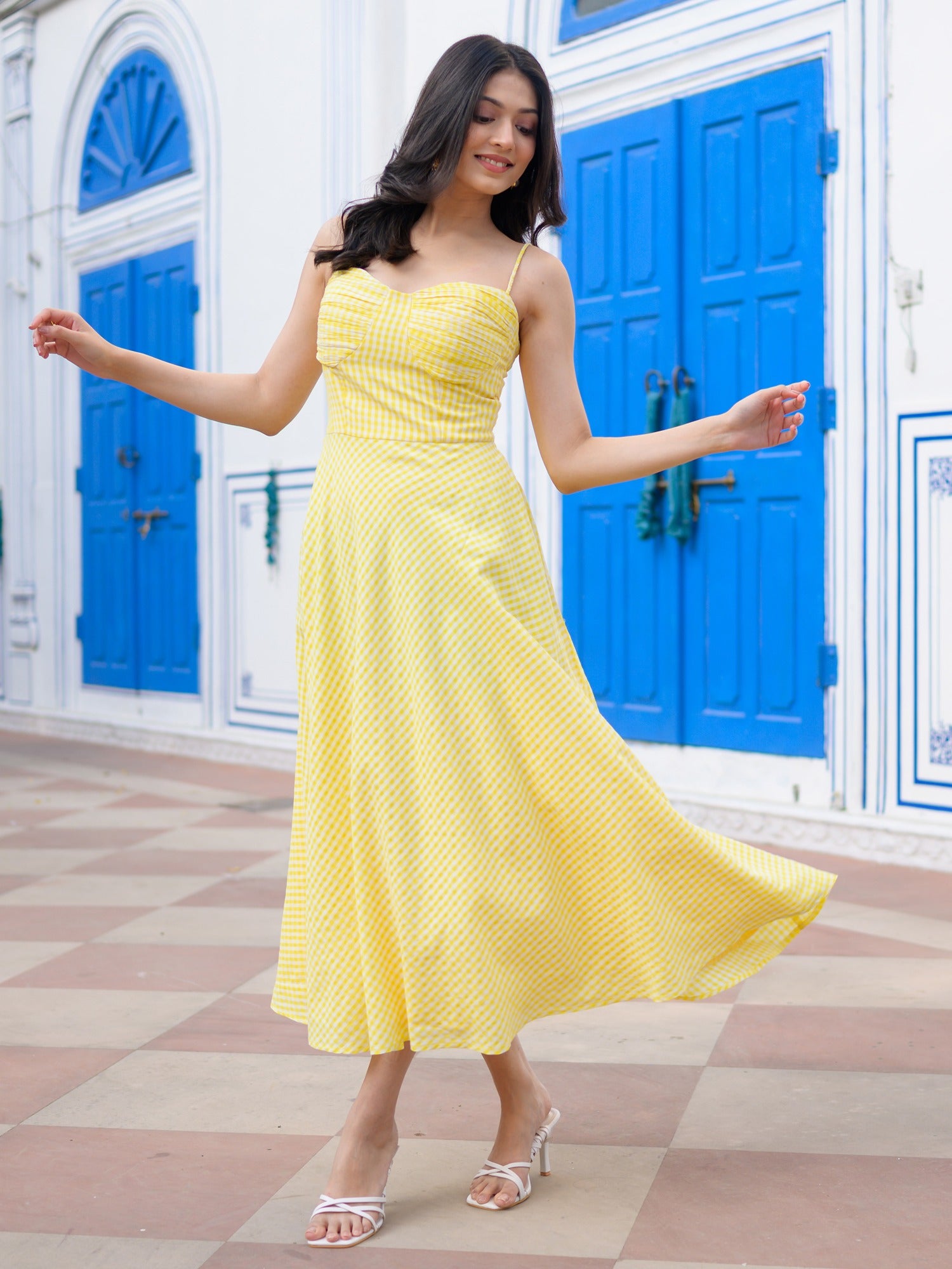 Sunshine Checked Midi Dress
