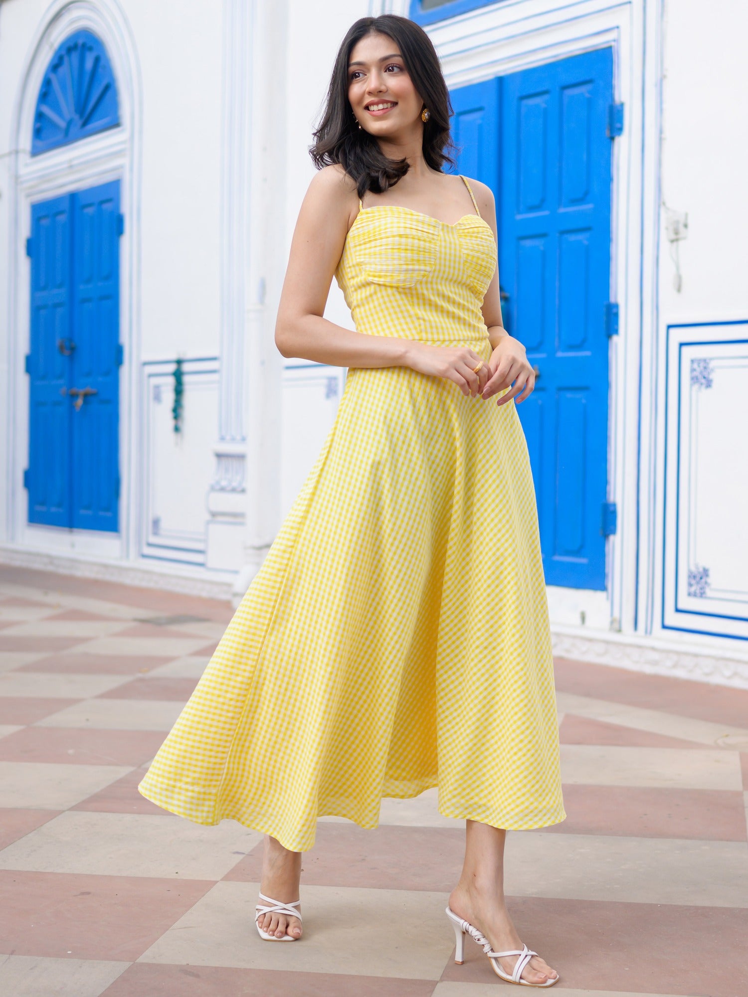 Sunshine Checked Midi Dress