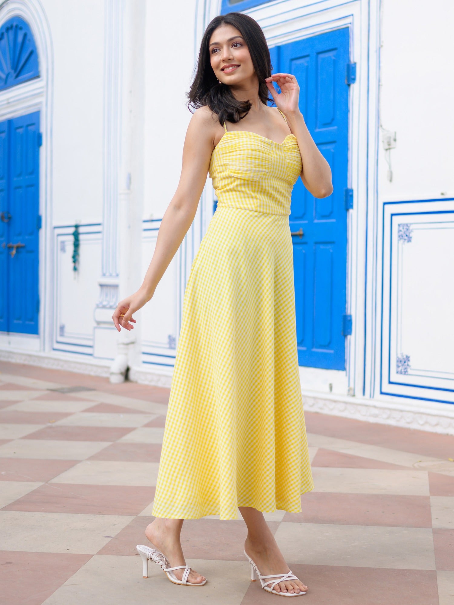Sunshine Checked Midi Dress