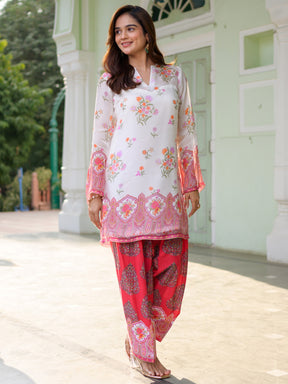 Breezy Bloom White Kurta Pant Set