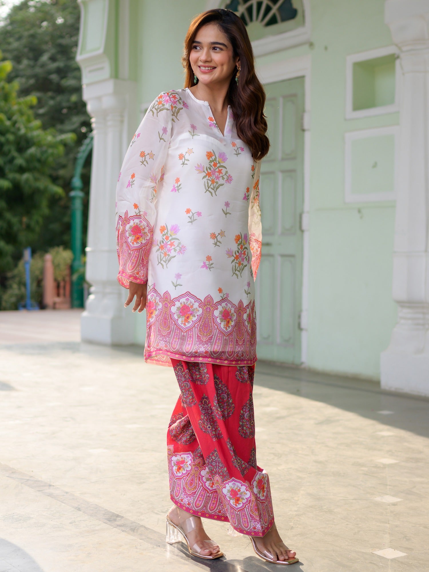 Breezy Bloom White Kurta Pant Set