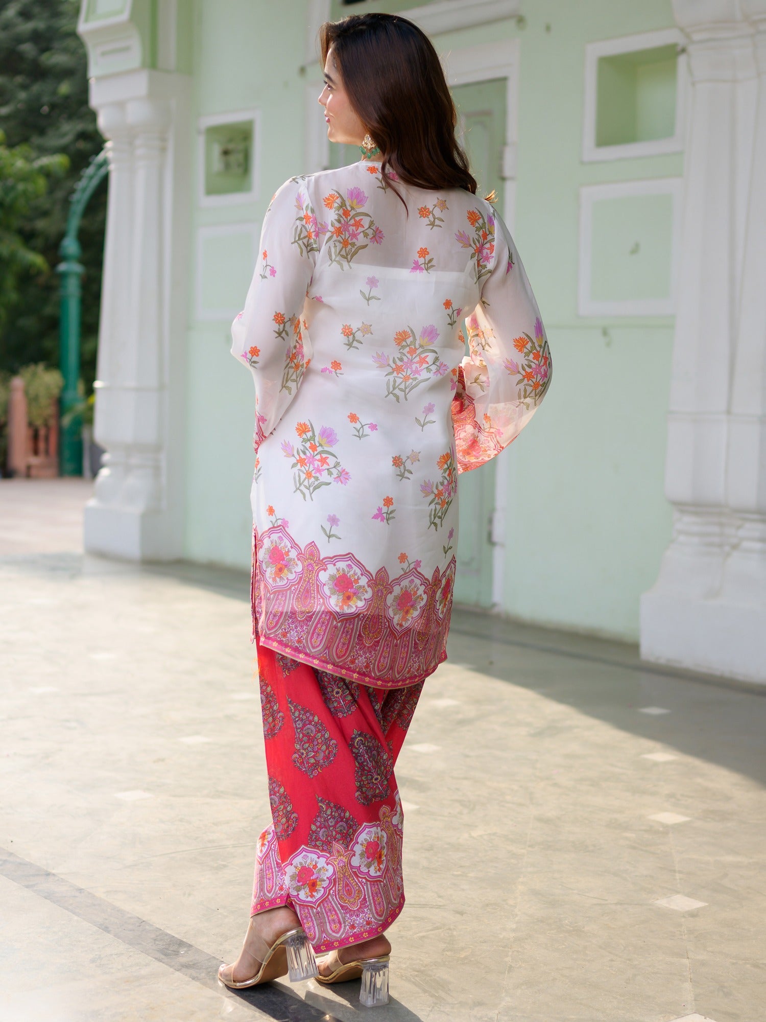 Breezy Bloom White Kurta Pant Set