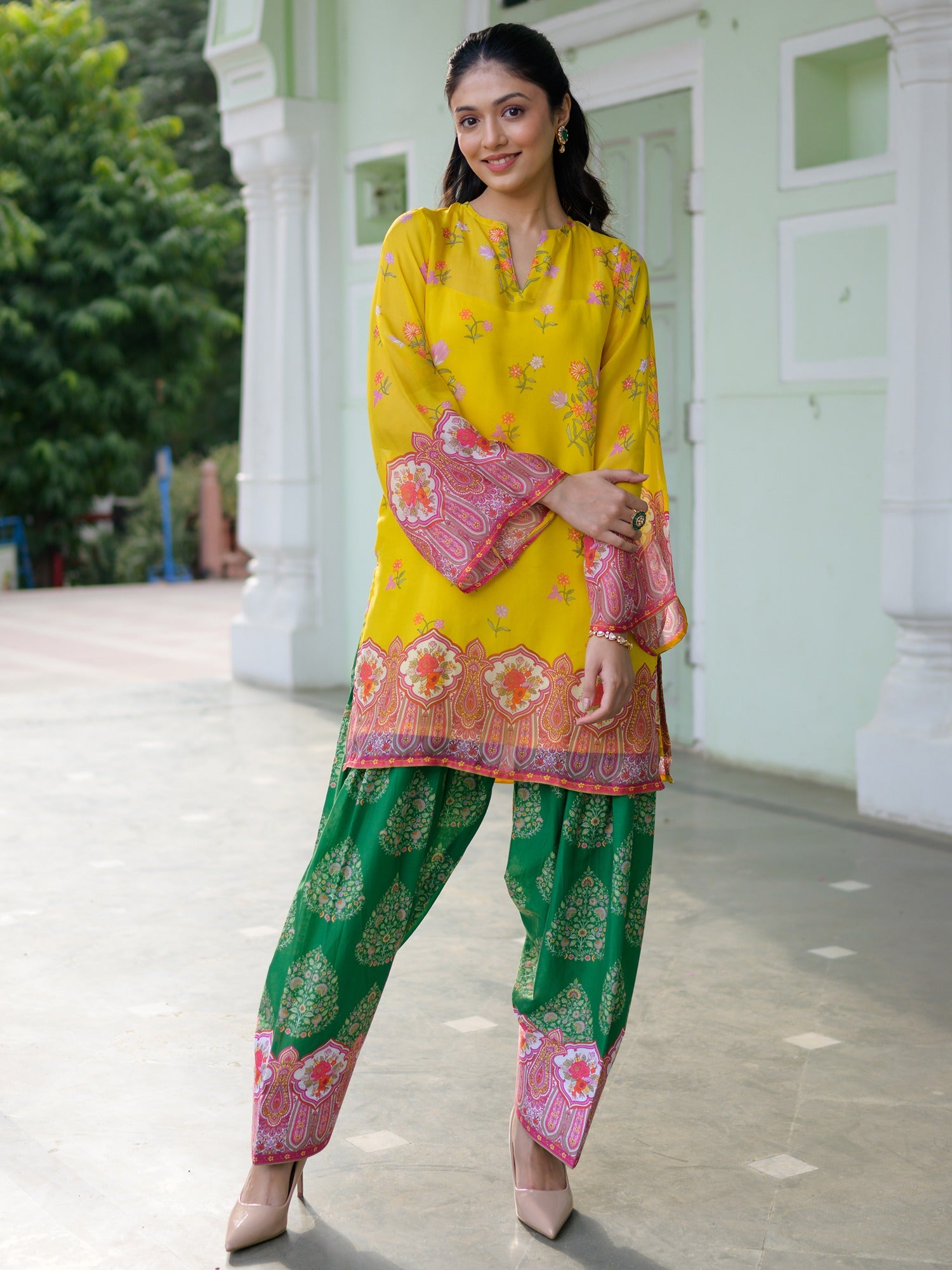 Breezy Bloom Yellow Kurta Pant Set