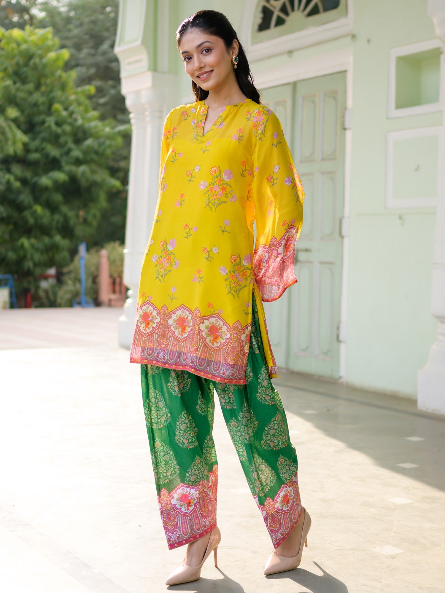 Breezy Bloom Yellow Kurta Pant Set