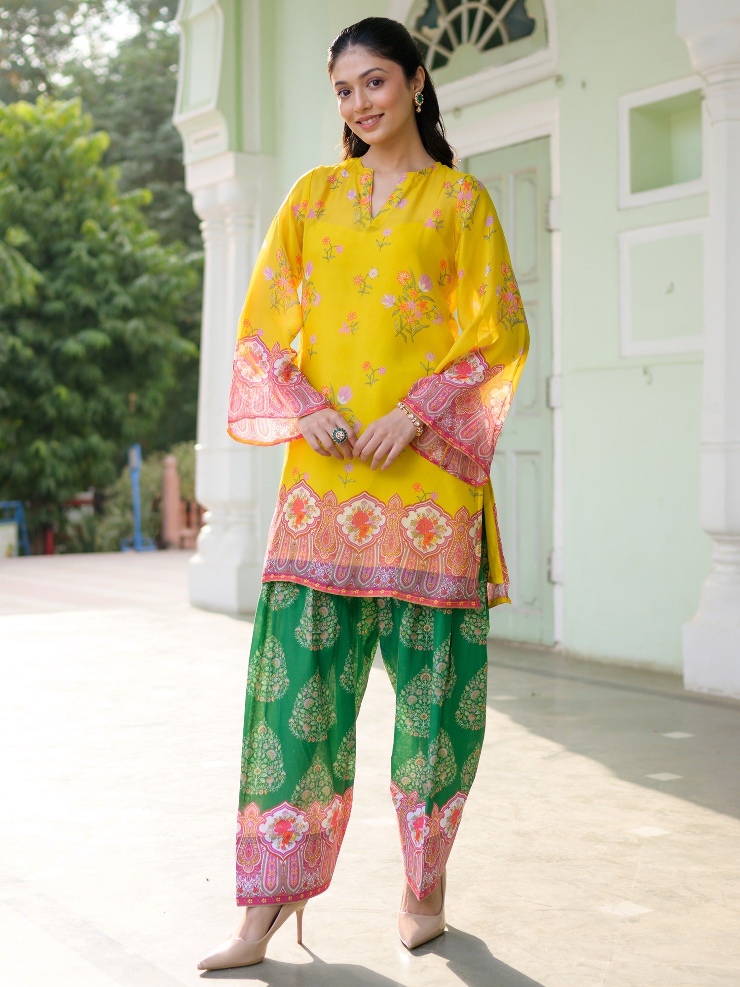 Breezy Bloom Yellow Kurta Pant Set