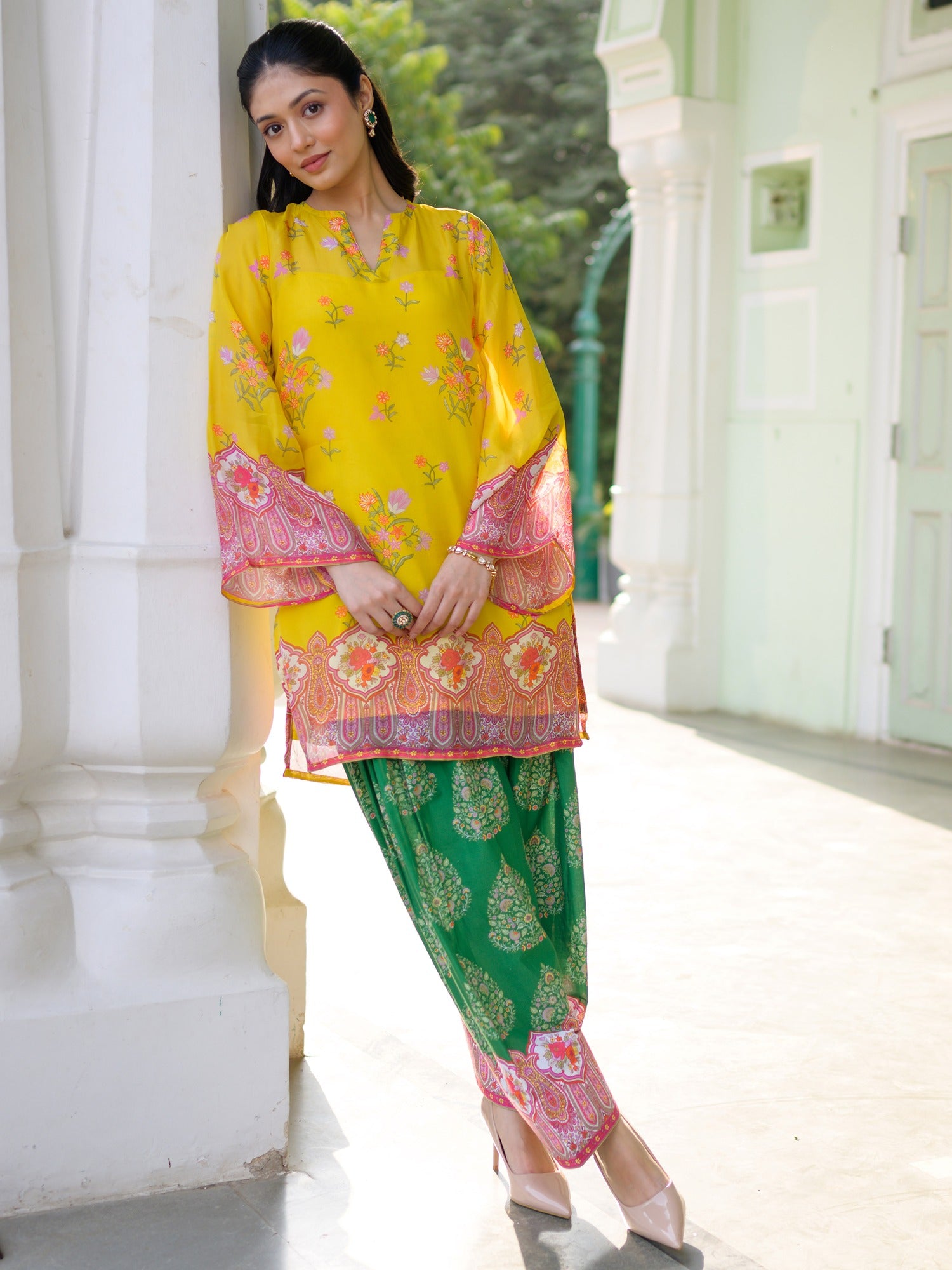 Breezy Bloom Yellow Kurta Pant Set