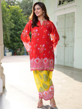 Breezy Bloom Red Kurta Farshi Set