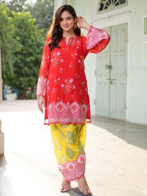 Breezy Bloom Red Kurta Farshi Set
