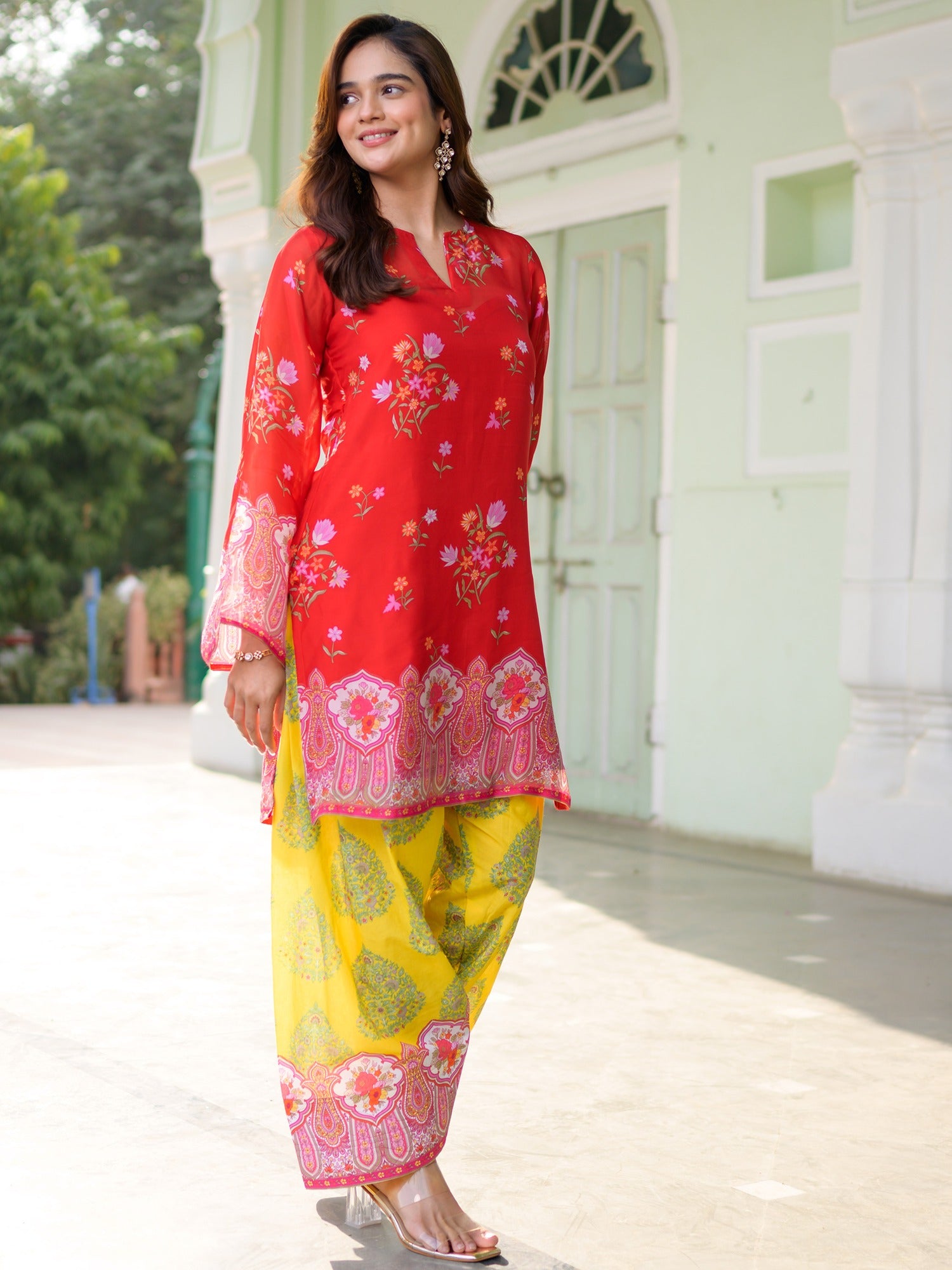 Breezy Bloom Red Kurta Farshi Set