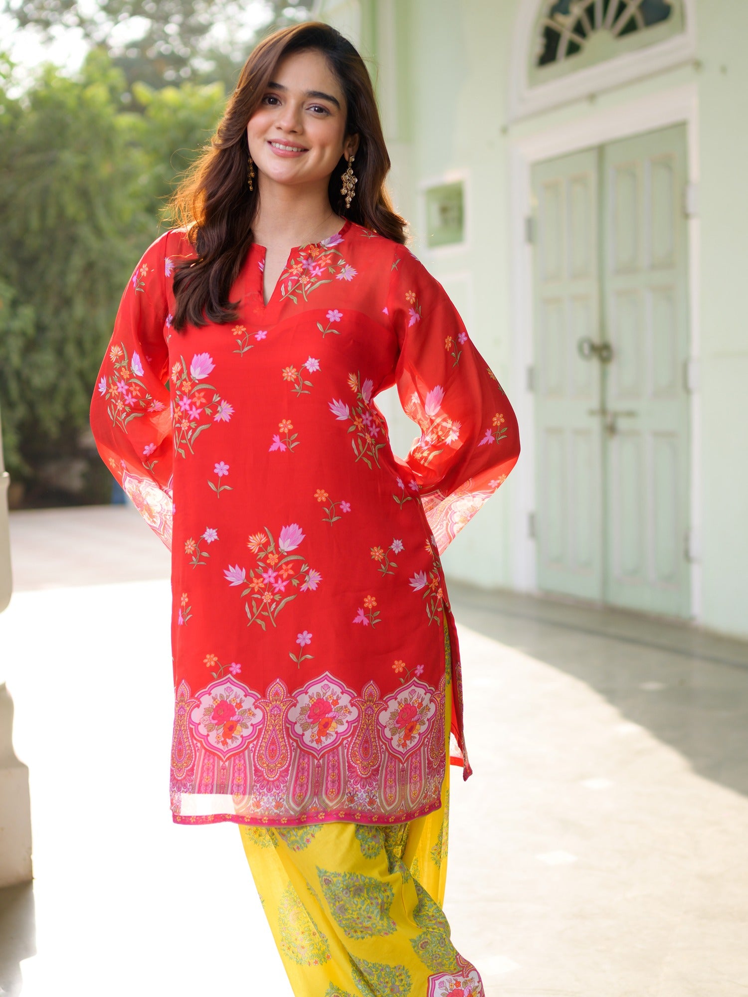 Breezy Bloom Red Kurta Farshi Set