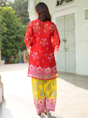 Breezy Bloom Red Kurta Farshi Set