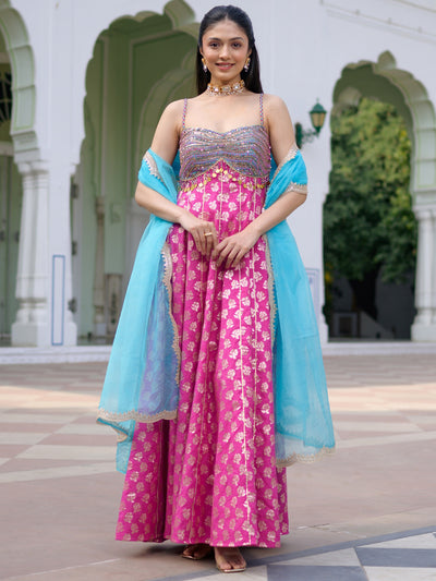 Pink & Blue Anarkali Set