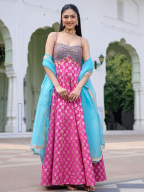 Pink & Blue Anarkali Set