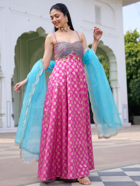 Pink & Blue Anarkali Set