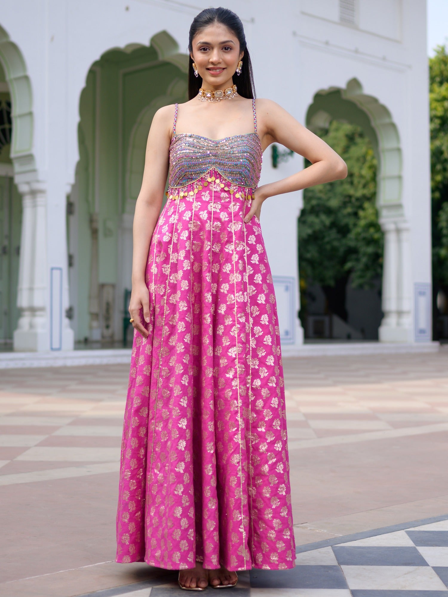 Pink & Blue Anarkali Set
